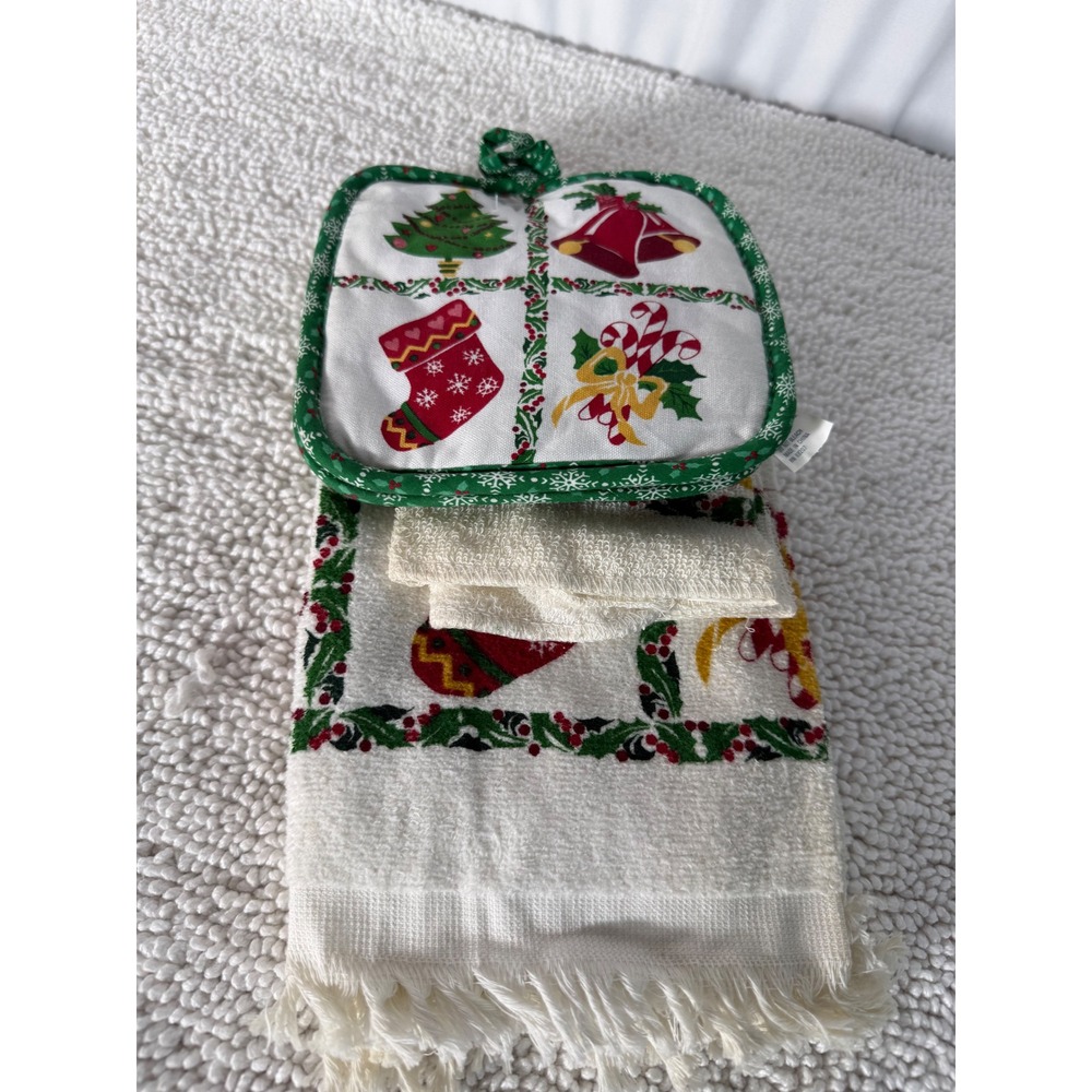 VTG‎ Christmas Kitchen Towel Pot Holder Set Holiday Festive Decor 5 Piece